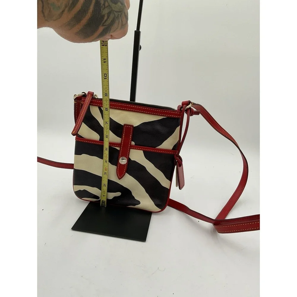Dooney & Bourke Zebra Print And Red Crossbody Bag 8 X 8 Zipper  Closure